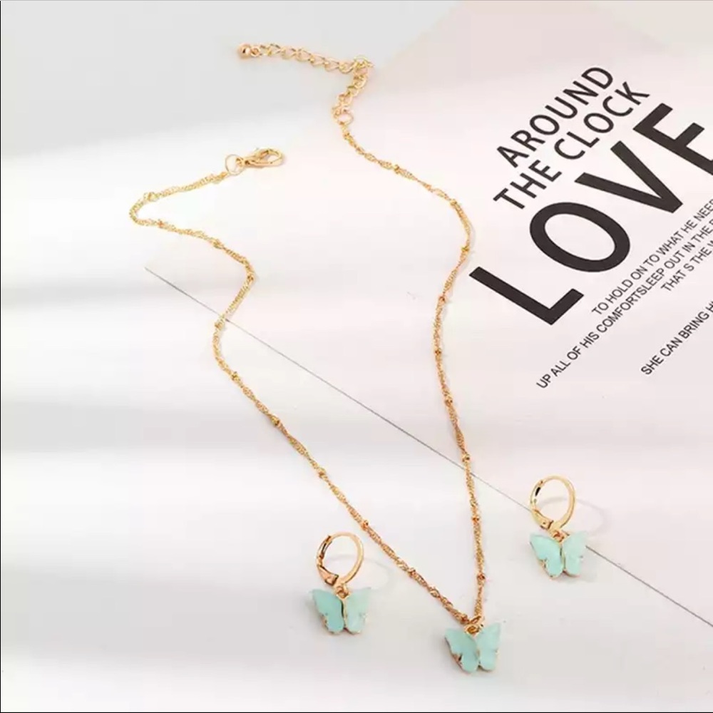 Natural Resin Butterfly Jewelry Set